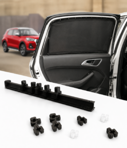 PlasCity custom rear door car curtain with plastic H profiles, sliders, stoppers and connectors