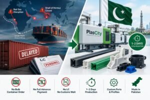Custom plastic extrusion profiles manufactured in Pakistan as a local alternative to delayed container imports
