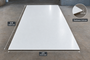 Linear light fixture with white LED diffuser sheet giving even glow