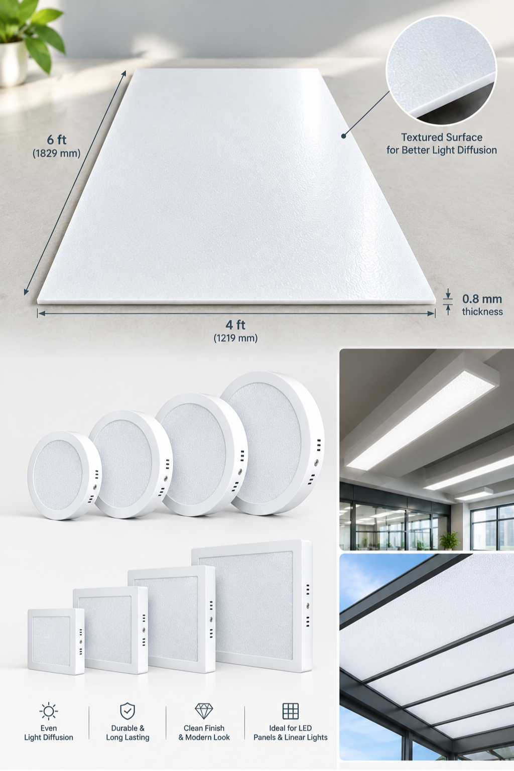 Milky LED diffuser sheet 4x6 ft 0.8mm for light boxes and LED panels by PlasCity Pakistan
