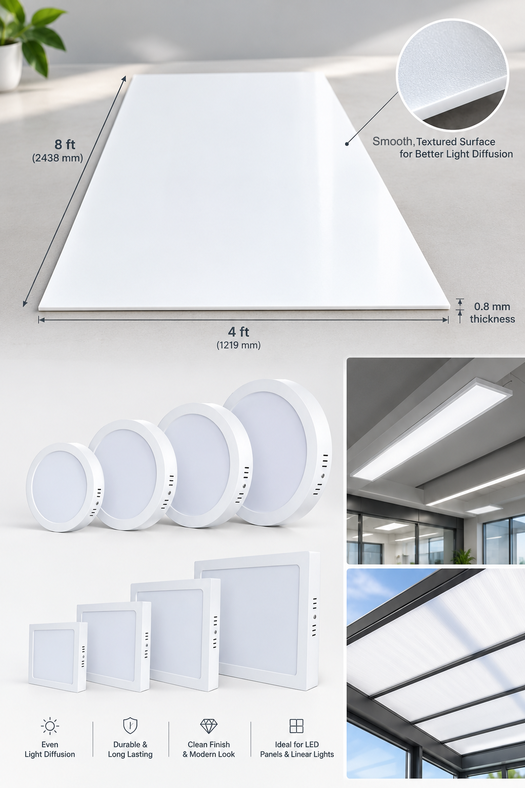 Milky PP diffuser sheet 4x8 ft for linear lights and LED diffusers by PlasCity Pakistan