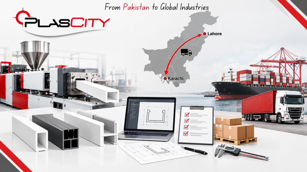 PlasCity custom plastic profiles packed for export from a plastic manufacturer in Pakistan